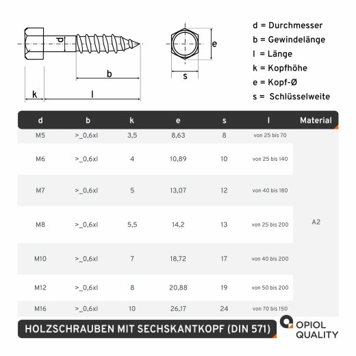 Sortiment/Set Edelstahl Sechskant Holzschrauben DIN571 A2 V2A