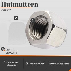 Hutmuttern niedr. Form DIN 917 Edelstahl A2