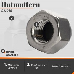 Hutmuttern selbstsichernd mit nichtmetallischem Klemmteil DIN 986 Edelstahl A2