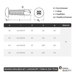 Bohrschrauben mit Linsenkopf Z Form, Pozidriv DIN 7504 Edelstahl A2