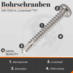 Bohrschrauben mit Linsenkopf Form, Innensechsrund DIN 7504 Edelstahl A2