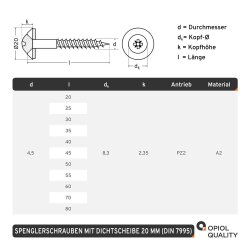 Spenglerschrauben POZI "Z" mit U-Scheibe (20mm)...