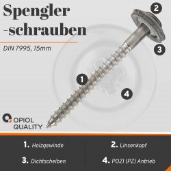 Spenglerschrauben POZI "Z" mit U-Scheibe (15mm) ähnl. DIN 7995 Edelstahl A2