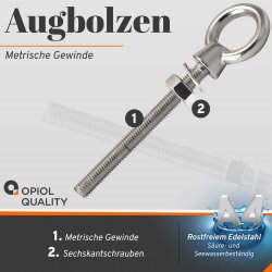 Augbolzen mit metrischem Gewinde M10x100 Edelstahl A4