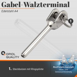 Gabel-Walzterminal für D=6 geschweißt, Edelstahl A4