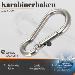 Karabinerhaken 5x50 ähnl. DIN 5299 Edelstahl A4