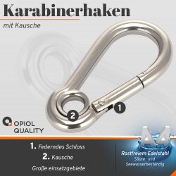 Karabinerhaken mit Kausche 11x120 Edelstahl A4