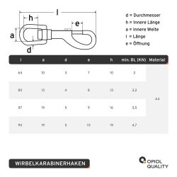 Wirbelkarabinerhaken L= 64 Edelstahl A4