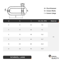 Schäkel lang D=6 ähnl. DIN 82101 Edelstahl A4