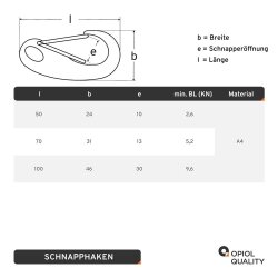 Schnapphaken L=50 Edelstahl A4