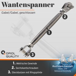 Wantenspanner M6 Gabel/Gabel geschweißt, geschlossen, Edelstahl A4