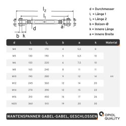 Wantenspanner M8 Gabel/Gabel geschweißt, geschlossen, Edelstahl A4