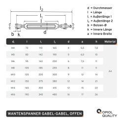 Wantenspanner M5 Gabel/Gabel geschwei&szlig;t, offen, Edelstahl A4