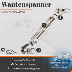 Wantenspanner M8 Gabel/Gabel geschwei&szlig;t, offen, Edelstahl A4