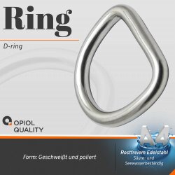 D-Ring 6x40 geschweißt, poliert, Edelstahl A4
