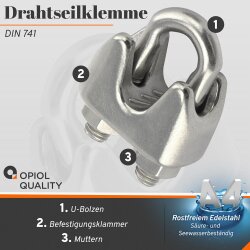Drahtseilklemme für D=8 mm hohe Form ähnl. DIN 741 Edelstahl A4