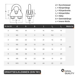 Drahtseilklemme für D=12 mm hohe Form ähnl. DIN 741 Edelstahl A4