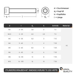 Zylinderschrauben mit Innensechsrund ISO 14579 A2