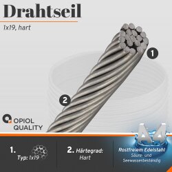 3,0 mm Drahtseil 1x19 hart, Edelstahl A4