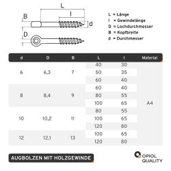 Augbolzen Holzgewinde 6x50mm