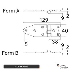 Scharnier Form A 129x40mm Edelstahl A2