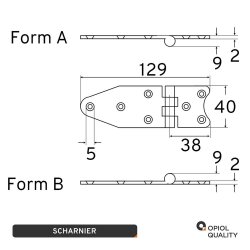 Scharnier Form A 129x40 mm Edelstahl A2