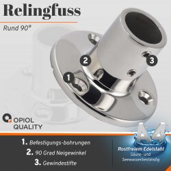 Relingfuss 90&deg;  Rund 25mm