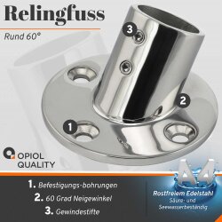 Relingfuss 60° Rund 25 mm