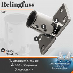 Relingfuss 90&deg;  Edelstahl A4 22mm