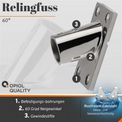 Relingfuss 60&deg;  25mm Edelstahl A4