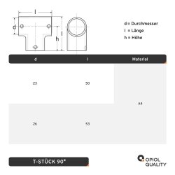 T-St&uuml;ck 90&deg;  25mm Edelstahl A4