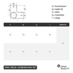 Drei Wege-Verbindung 90°  25mm