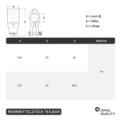 Rohrmittelstück 30 mm Teilbar