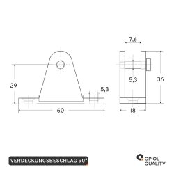 Verdeckbeschlag 90° 60x18x29 mm