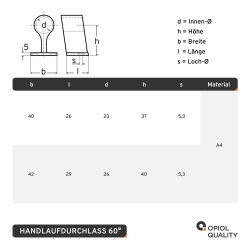 Handlaufdurchlass 60&deg;  25mm