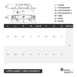 Lippklampe 150mm Backbord