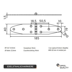 Scharniere 185x40x1,5 mm Edelstahl A2