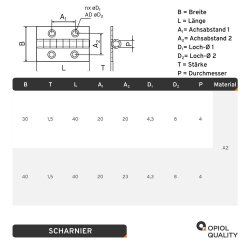Scharniere 40x30x1,5 mm Edelstahl A2