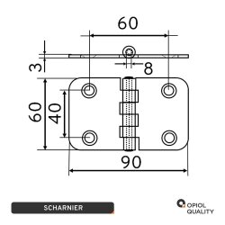 Scharnier 90x60x3 mm Edelstahl A2