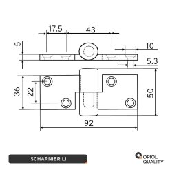 Scharnier links 92x36x5 mm