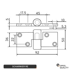 Scharnier rechts 92x36x5 mm