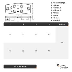 Scharniere 38x76x4,5 mm Edelstahl A4