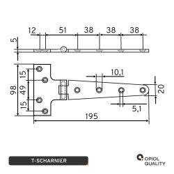 T-Scharnier 98x195x5 mm Edelstahl A4