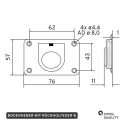 Bodenheber 76x57 mm Edelstahl A2