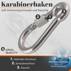 Karabinerhaken mit Muttern und Kausche 100 mm