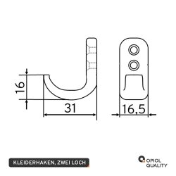 Kleiderhaken Zwei Loch 31x16,5 mm