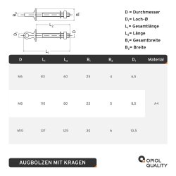 AUGBOLZEN MIT KRAGEN-M8-AISI316&nbsp; (8032)