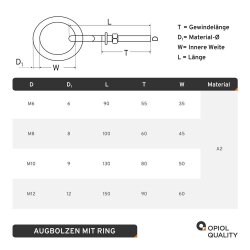 Augbolzen mit Ring M10 Edelstahl A2