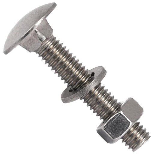 2 Stück Schlossschrauben M8x20/20 DIN 603 Edelstahl A2 mit Sechskantmuttern M8 DIN 934 Edelstahl A2 und Unterlegscheiben 8,4 (M 8) DIN 125 Edelstahl A2