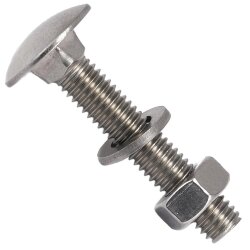 2 Stück Schlossschrauben M8x20/20 DIN 603 Edelstahl A2 mit Sechskantmuttern M8 DIN 934 Edelstahl A2 und Unterlegscheiben 8,4 (M 8) DIN 125 Edelstahl A2